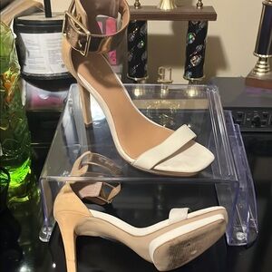 Calvin Klein Collection White and Tan Heels with Stiletto